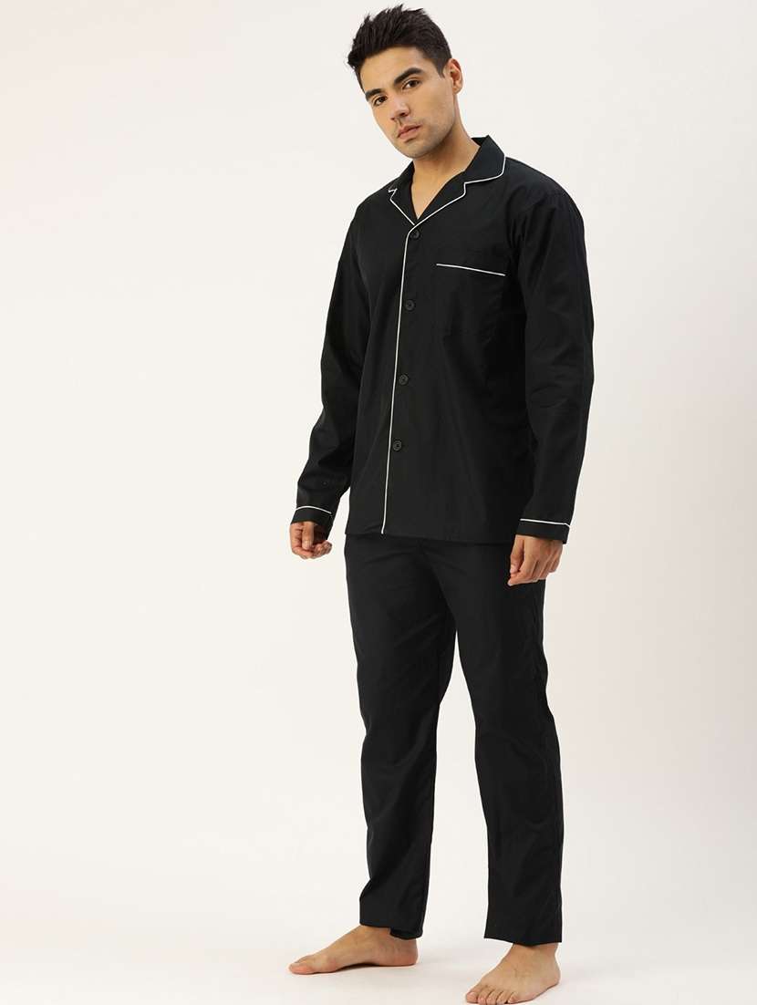 men solid long sleeve sleepwear set - 22069534 -  Standard Image - 1