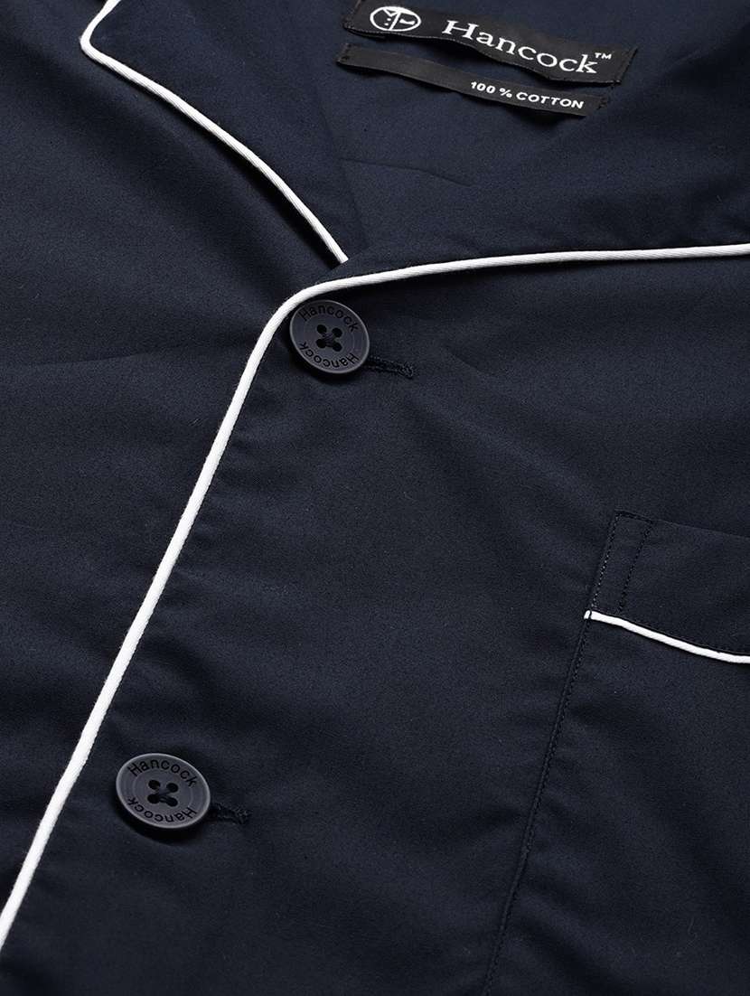 men navy blue solid long sleeve sleepwear set - 22069536 - Standard Image - 4