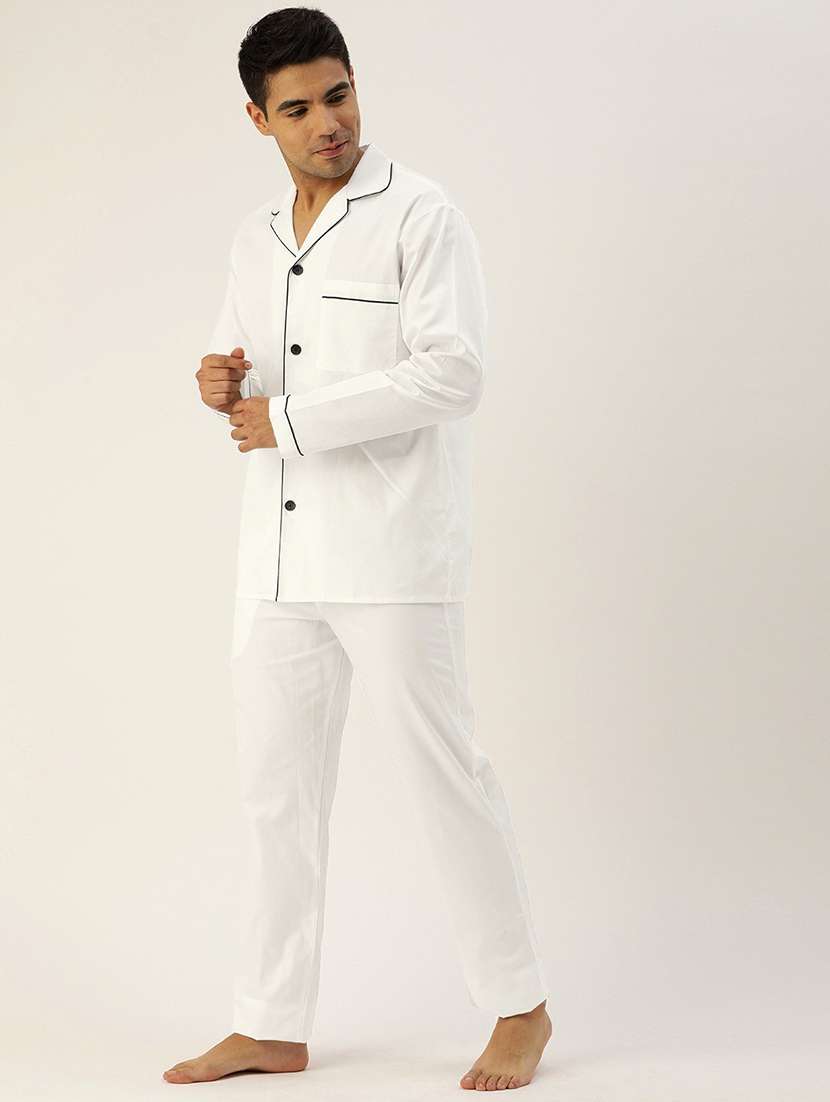 men white solid long sleeve sleepwear set - 22069538 -  Standard Image - 1