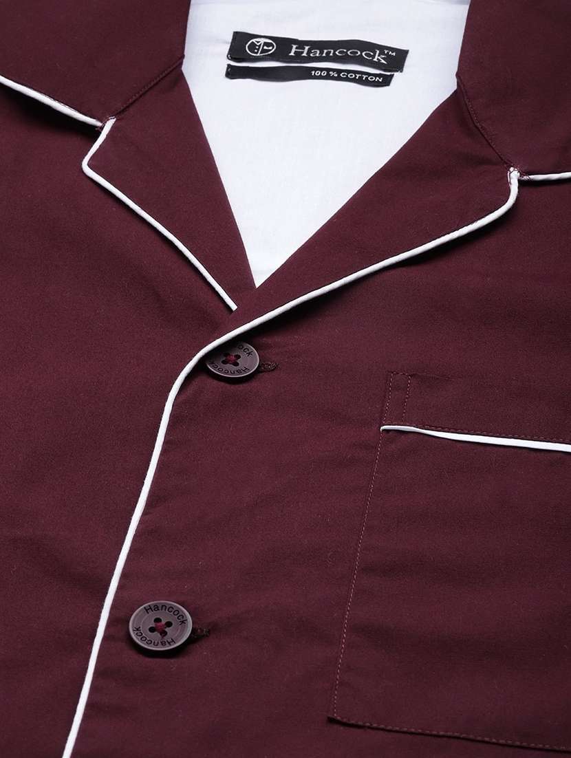 men maroon solid long sleeve sleepwear set - 22069539 -  Standard Image - 4