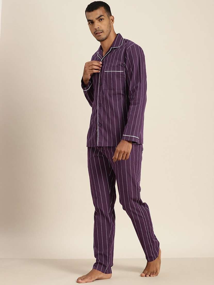 men striped long sleeve sleepwear set - 22069550 -  Standard Image - 1