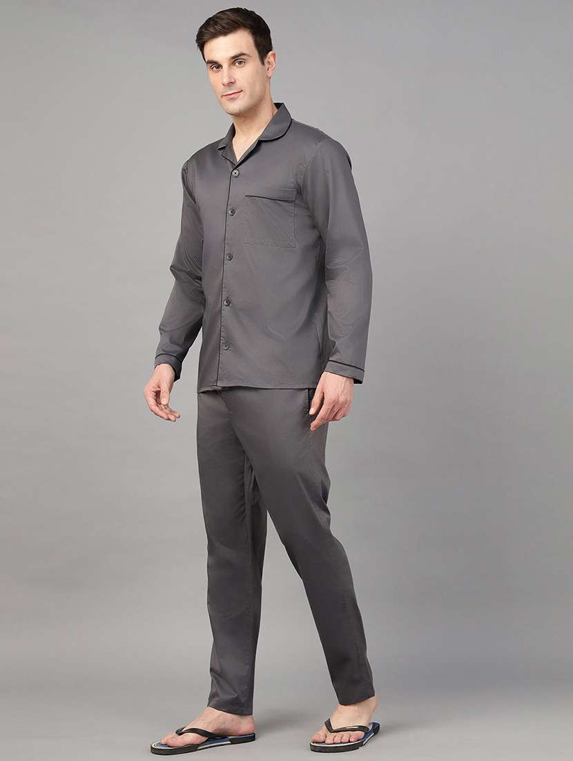 men solid long sleeve sleepwear set - 22069574 -  Standard Image - 4