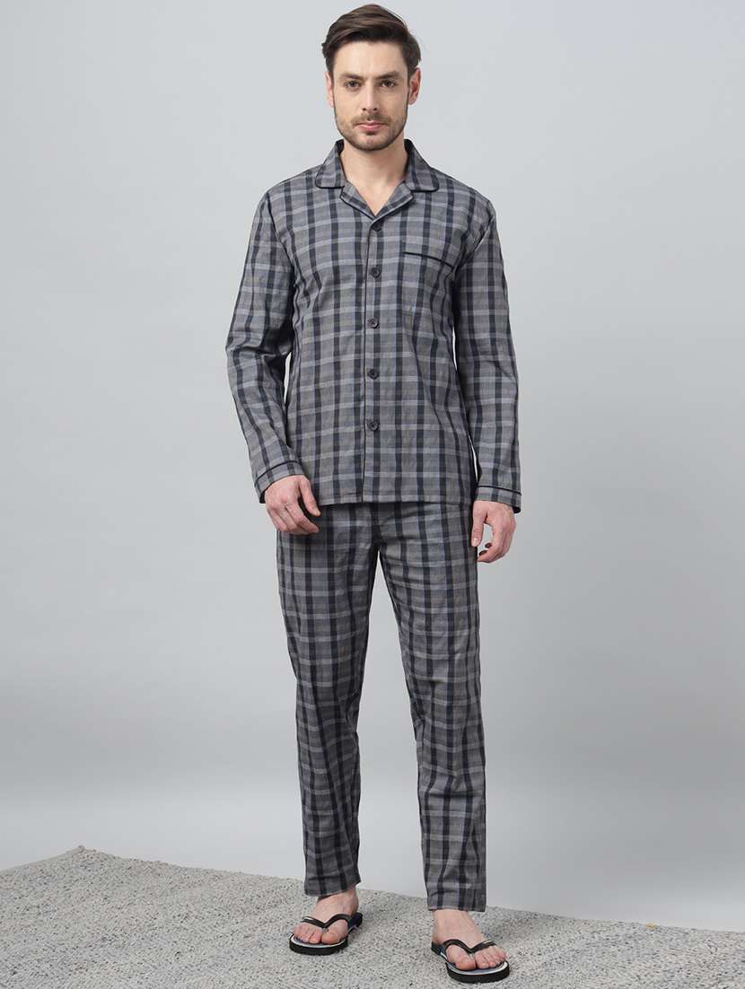 men checkered long sleeve sleepwear set - 22069578 -  Standard Image - 1