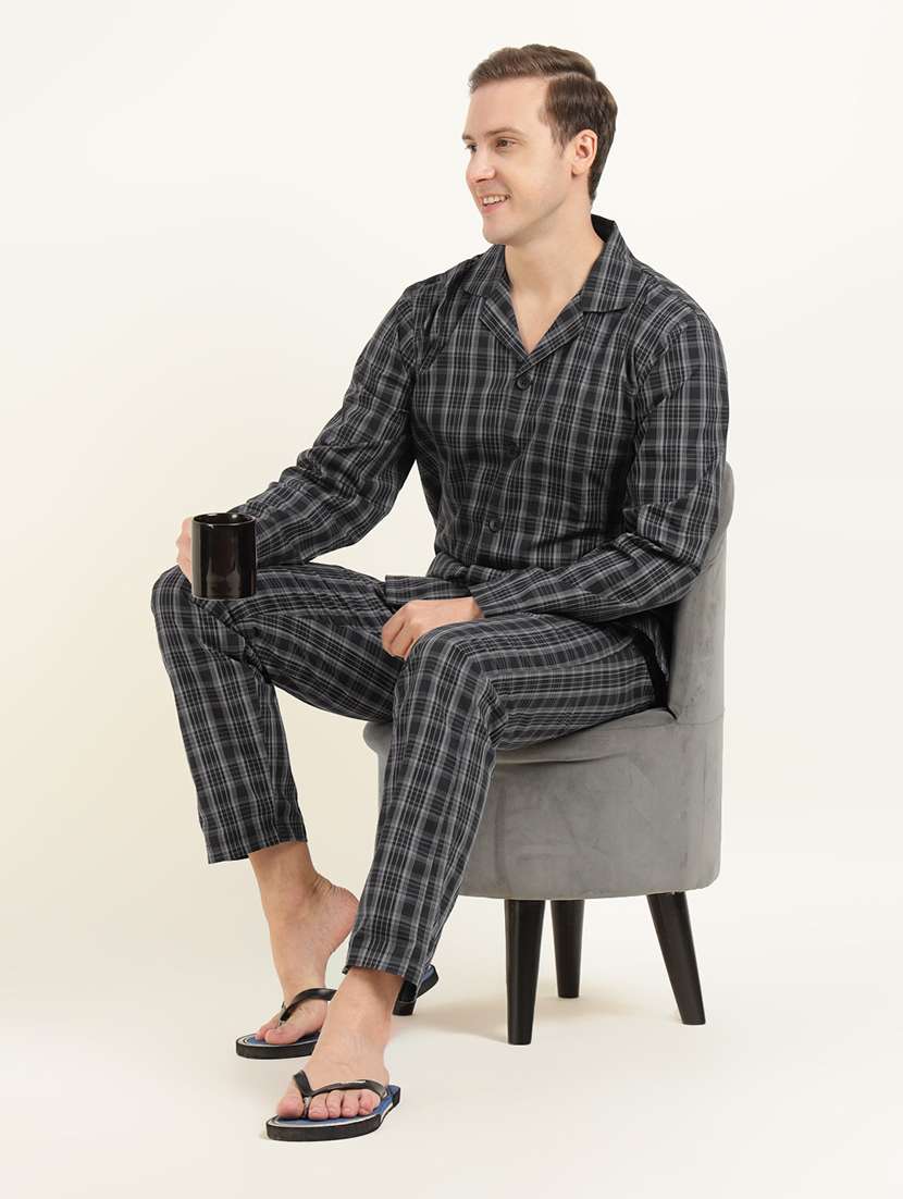 men checkered long sleeve sleepwear set - 22069582 -  Standard Image - 1