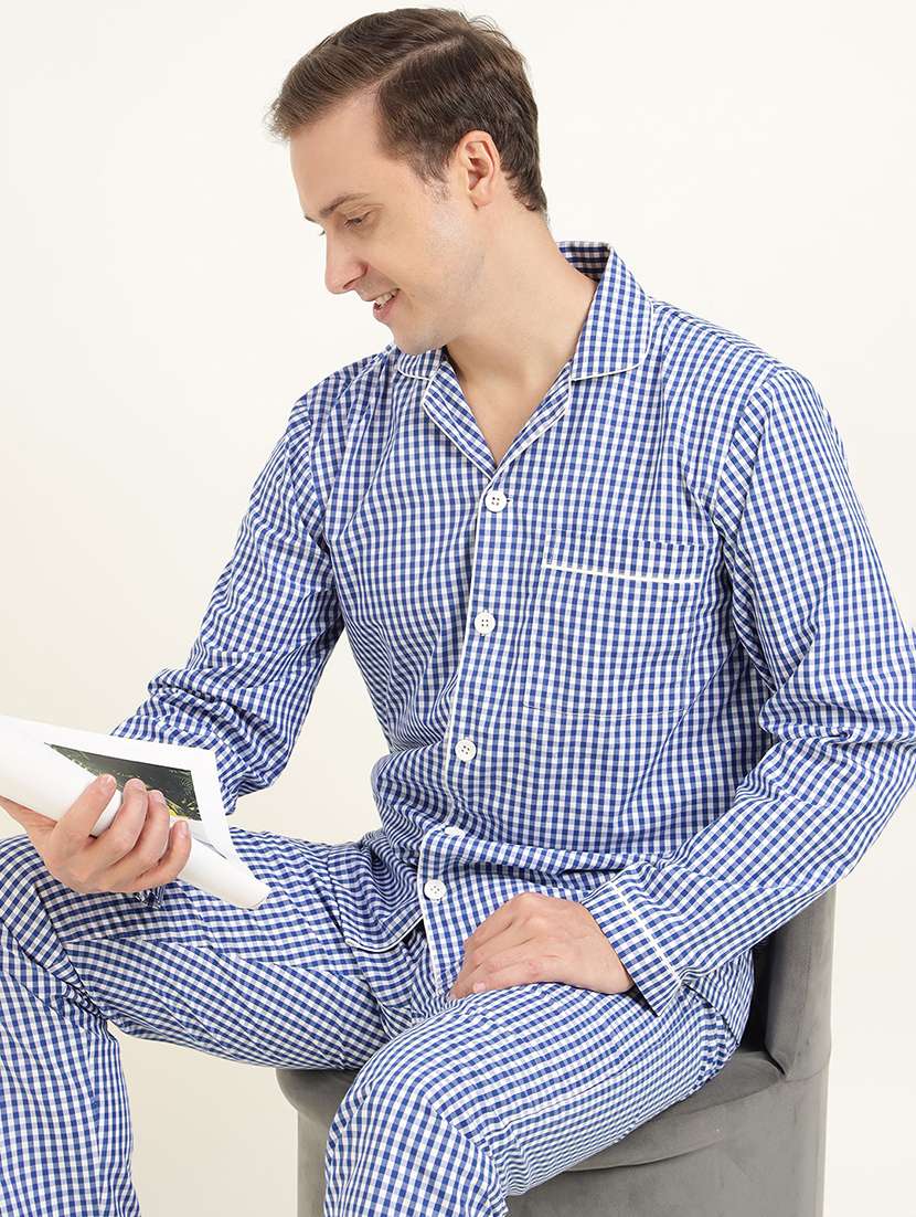 men checkered long sleeve sleepwear set - 22069585 -  Standard Image - 1