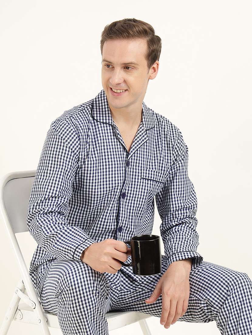 men checkered long sleeve sleepwear set - 22069586 -  Standard Image - 1