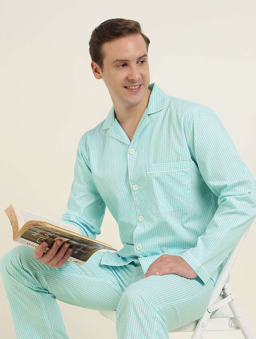 men checkered long sleeve sleepwear set - 22069588 - Standard Image - 1