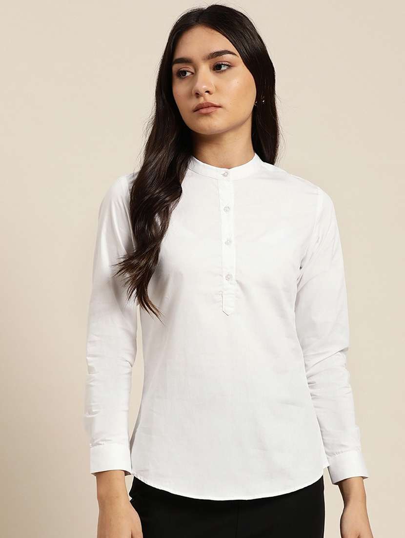 women solid mandarin neck long sleeve top - 22069589 - Zoom Image - 0