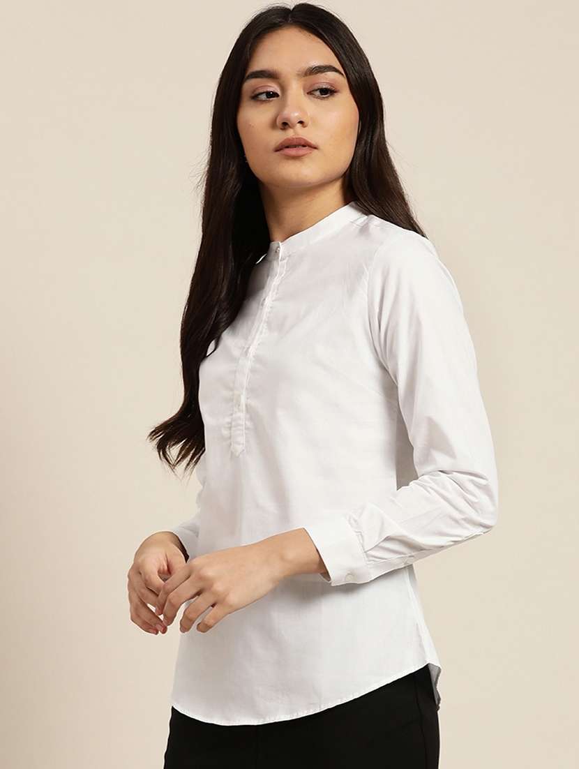 women solid mandarin neck long sleeve top - 22069589 - Standard Image - 1