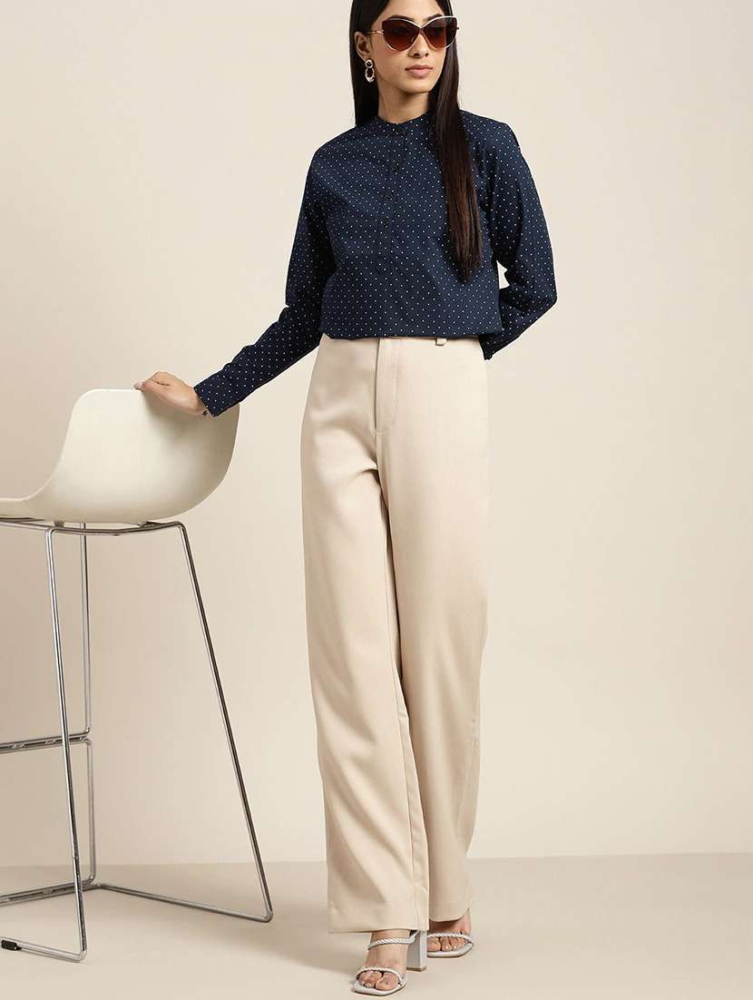 women polka doted mandarin neck long sleeve top - 22069591 - Standard Image - 4