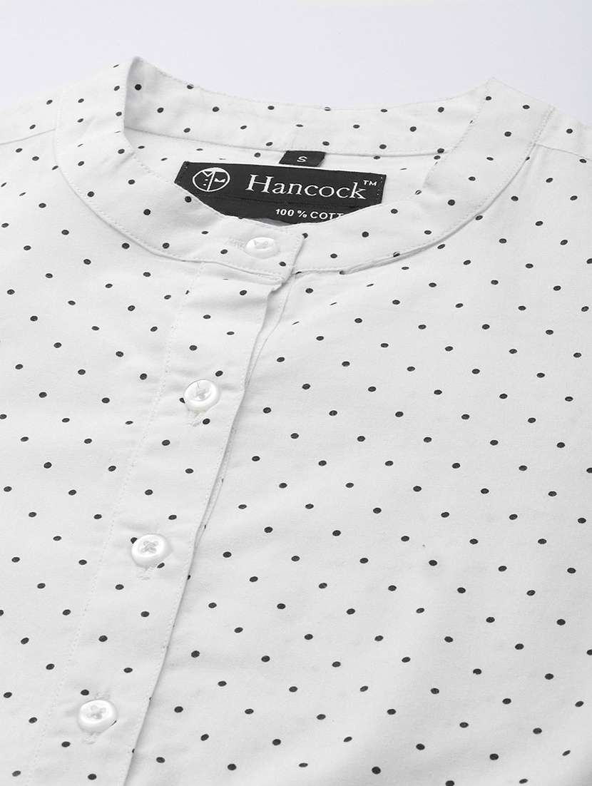 women polka doted mandarin neck long sleeve top - 22069592 - Standard Image - 4