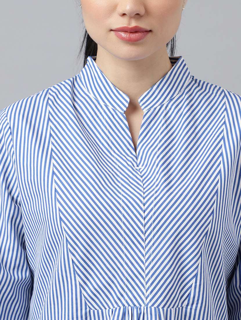 women striped mandarin neck long sleeve top - 22069595 - Standard Image - 4