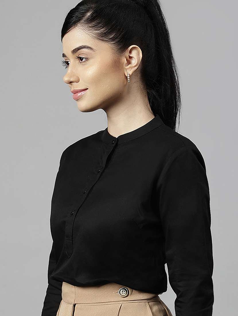 women solid mandarin neck long sleeve top - 22069600 -  Zoom Image - 0