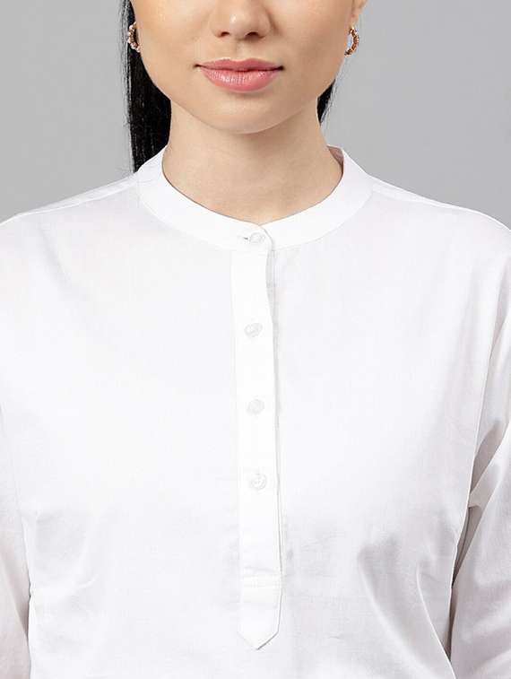 women solid mandarin neck long sleeve top - 22069604 - Standard Image - 1