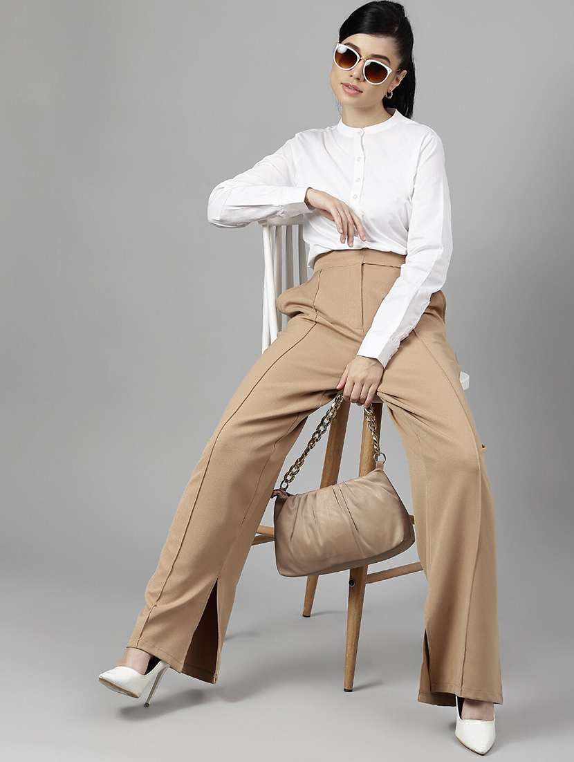 women solid mandarin neck long sleeve top - 22069604 - Standard Image - 4