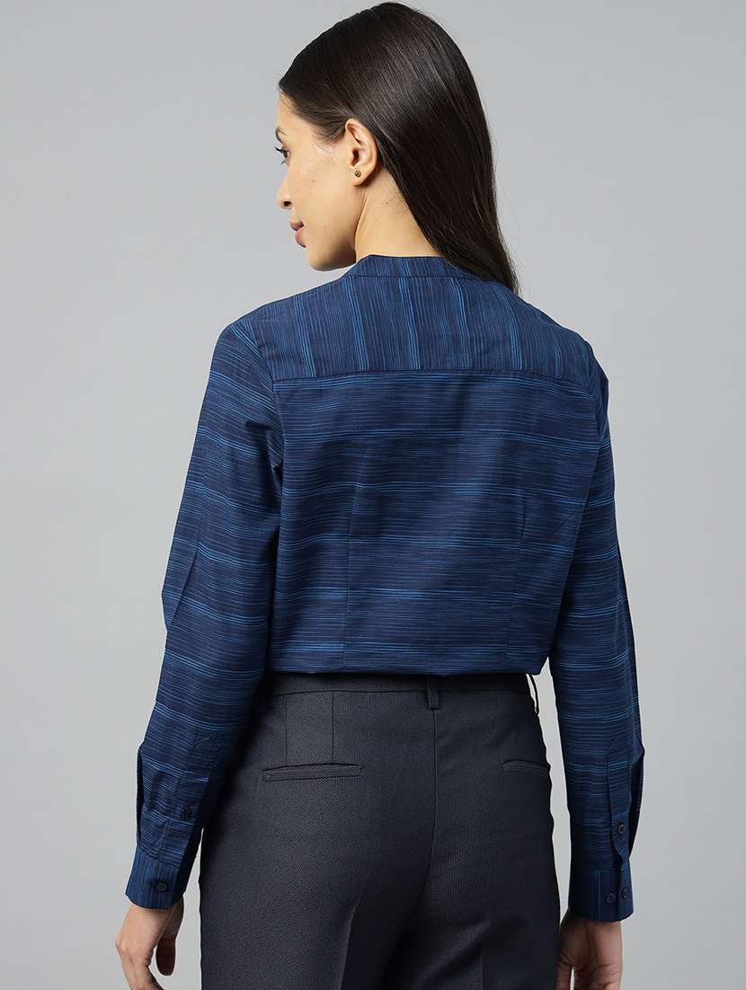 women melange print mandarin neck long sleeve top - 22069607 -  Standard Image - 1