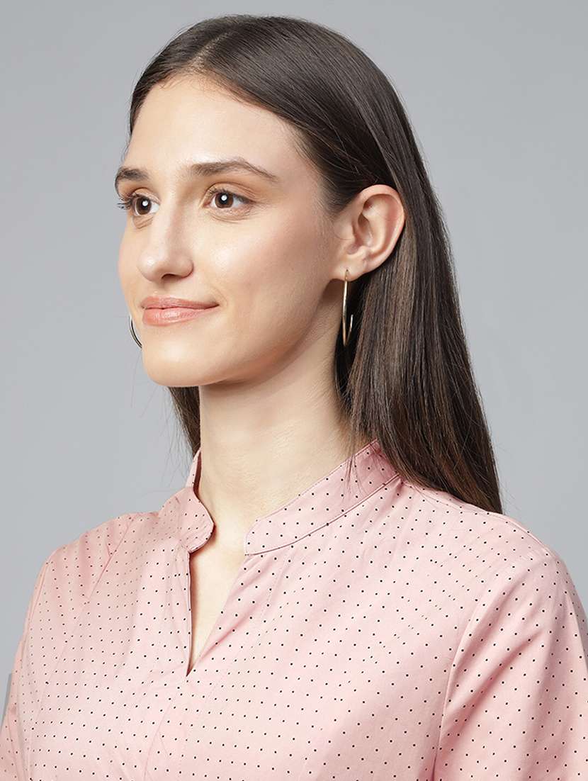 women polka doted mandarin neck long sleeve top - 22069609 - Standard Image - 4