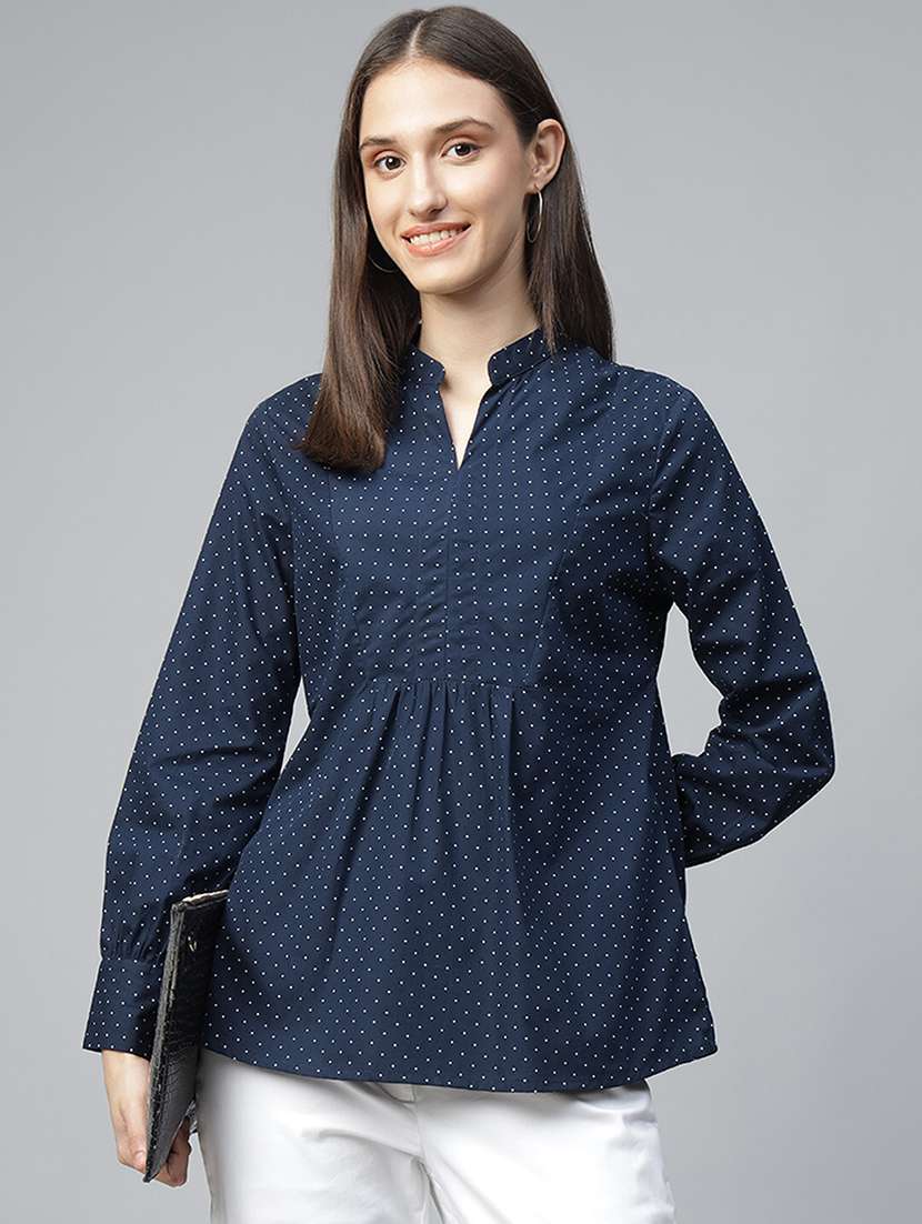 women polka doted mandarin neck long sleeve top - 22069610 -  Zoom Image - 0