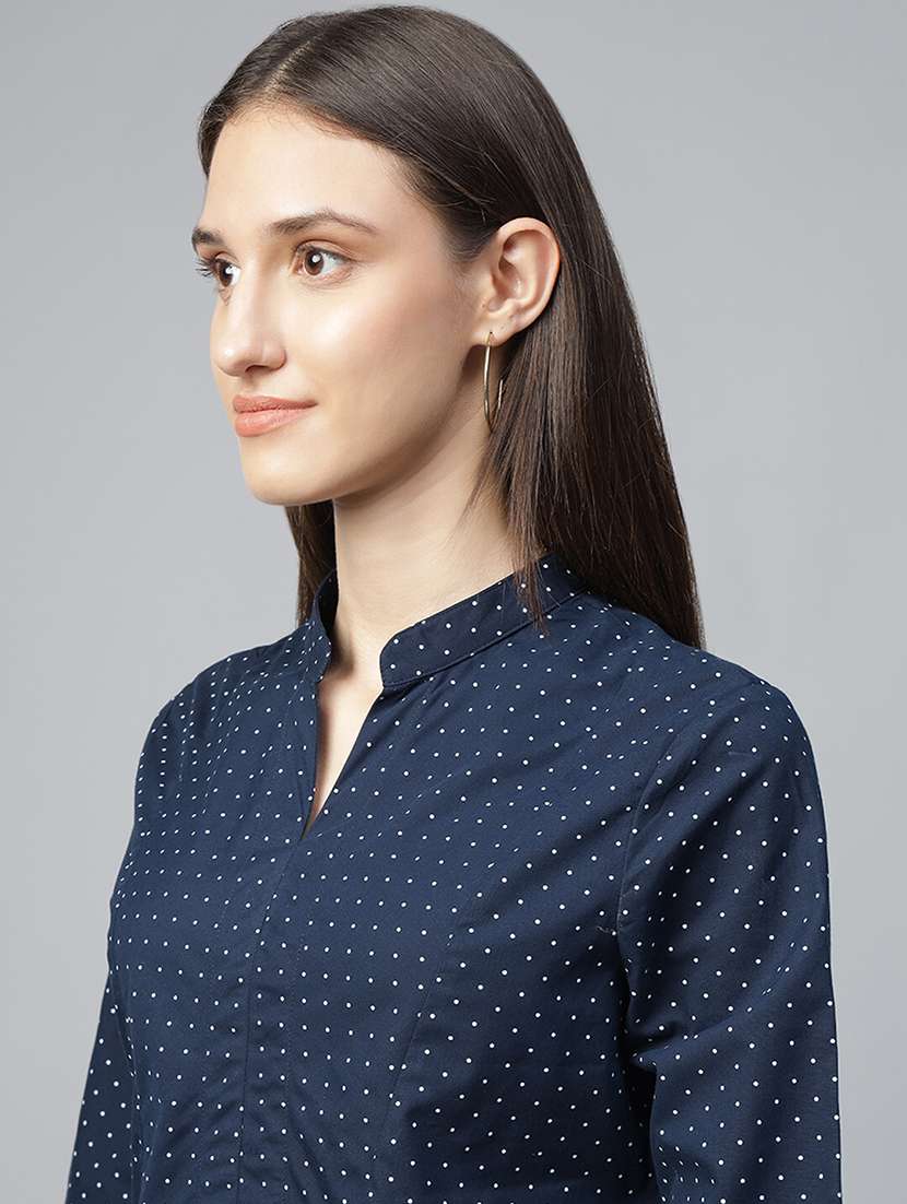 women polka doted mandarin neck long sleeve top - 22069610 - Standard Image - 4