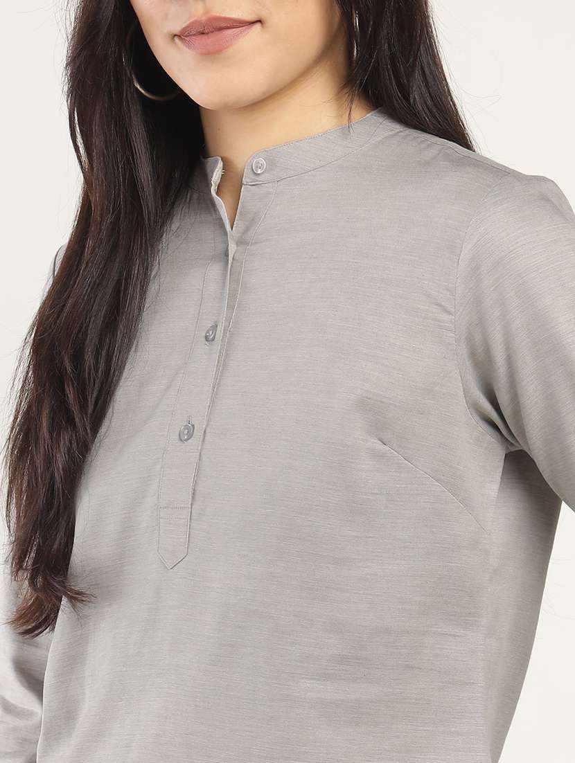 women solid mandarin neck long sleeve top - 22069612 - Standard Image - 4