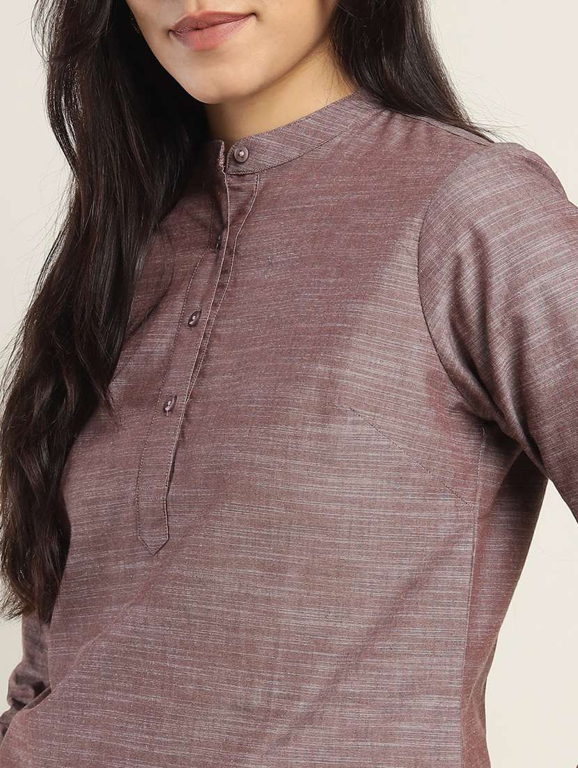 women solid mandarin collared long sleeve top - 22069613 - Standard Image - 4