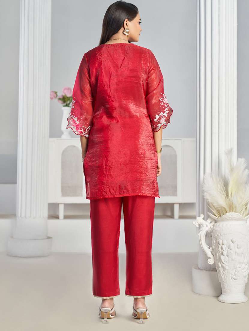 women embroidered three quarter sleeve ethnic co-ord set - 22069619 - Standard Image - 4