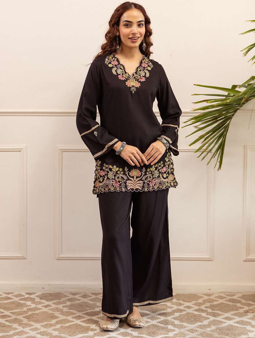 women embroidered long sleeve ethnic co-ord set - 22069622 -  Standard Image - 1