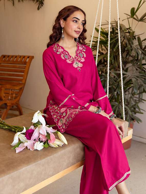 women embroidered long sleeve ethnic co-ord set - 22069623 - Standard Image - 1
