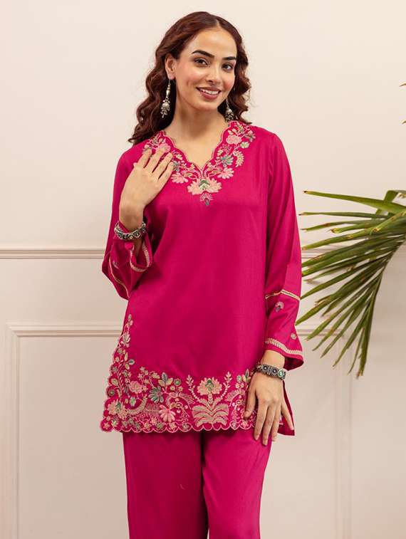 women embroidered long sleeve ethnic co-ord set - 22069623 - Standard Image - 4