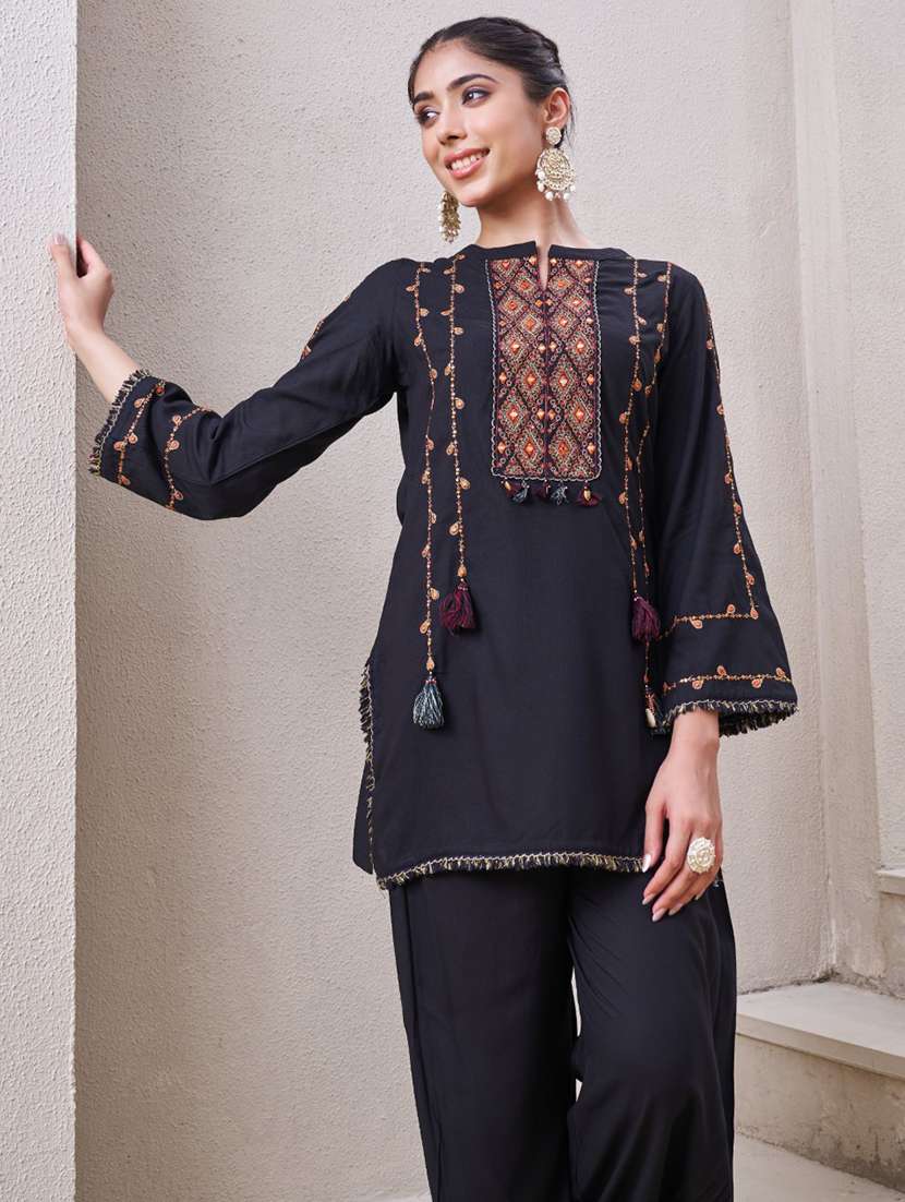 women embroidered long sleeve ethnic co-ord set - 22069624 -  Standard Image - 1