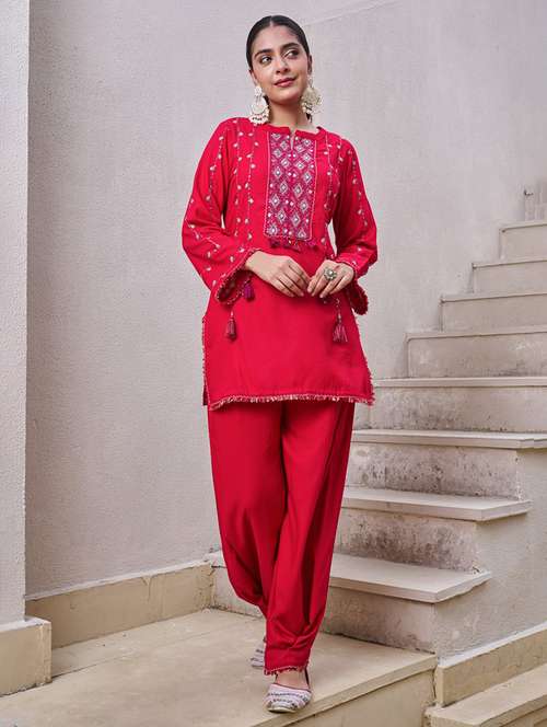 women embroidered long sleeve ethnic co-ord set - 22069625 -  Standard Image - 0
