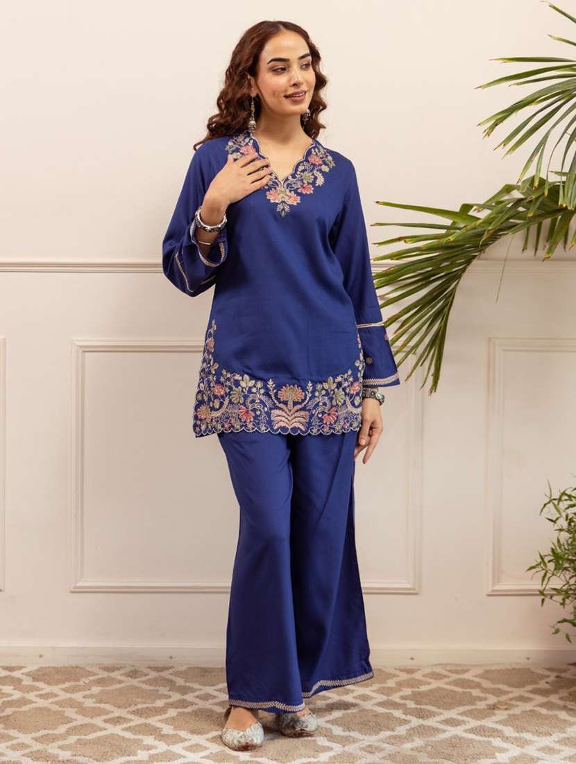 women embroidered long sleeve ethnic co-ord set - 22069626 -  Standard Image - 1