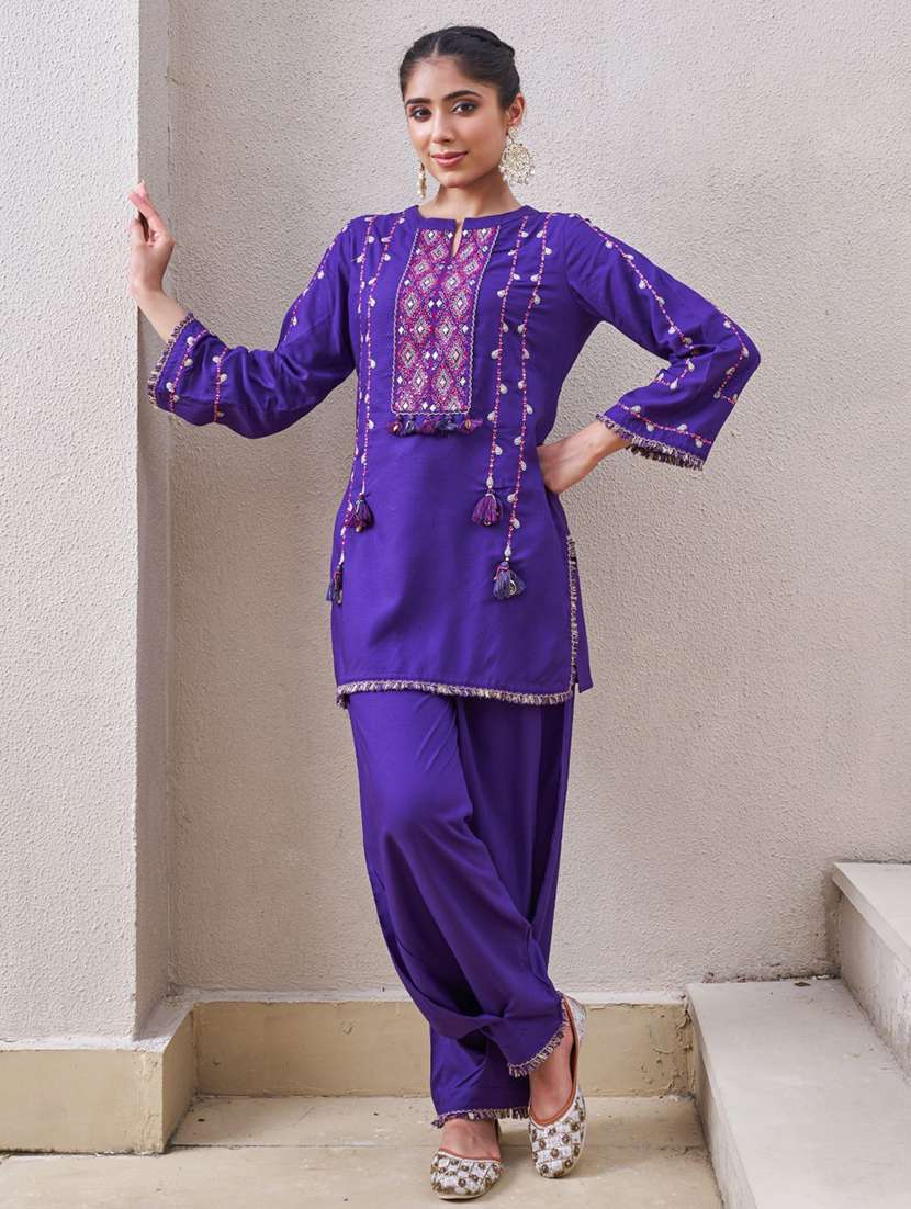 women embroidered long sleeve ethnic co-ord set - 22069627 -  Standard Image - 1