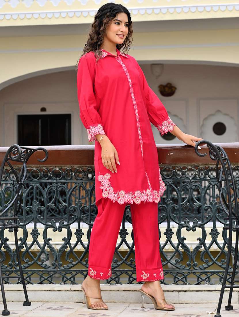 women embroidered three quarter sleeve ethnic co-ord set - 22069631 - Standard Image - 4