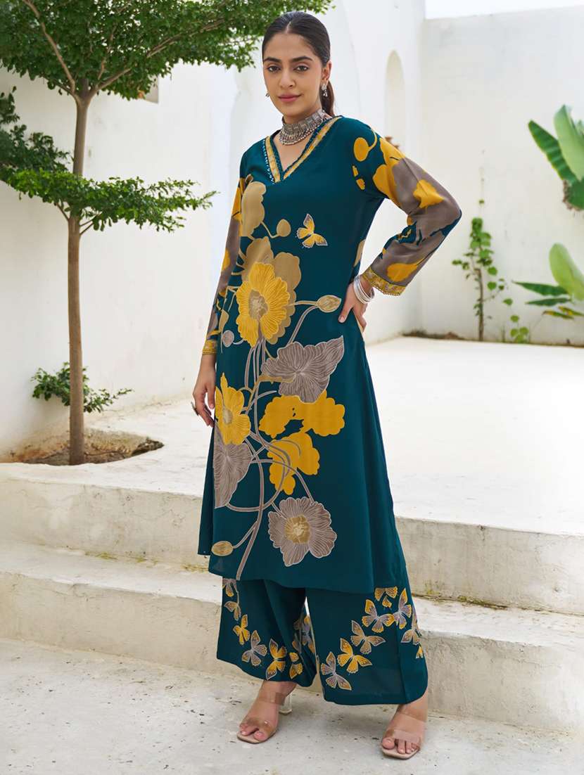 women floral printed long sleeve kurta palazzo set - 22069648 - Standard Image - 1