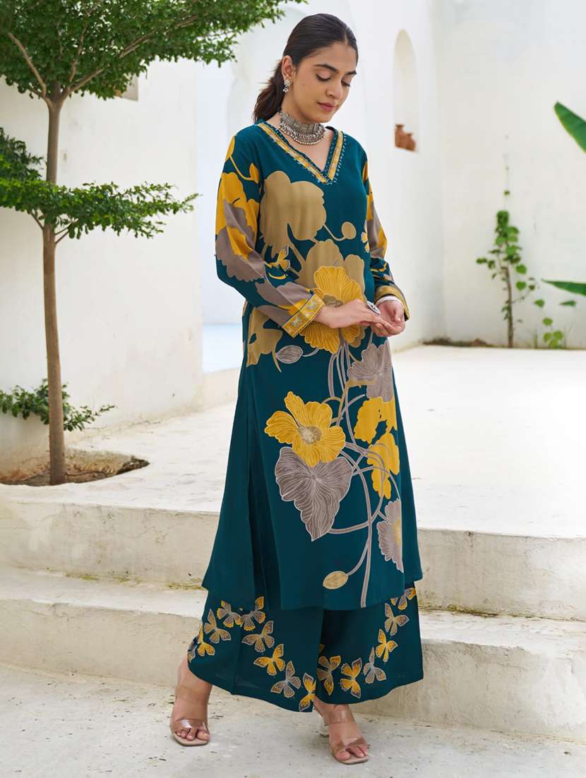 women floral printed long sleeve kurta palazzo set - 22069648 - Standard Image - 4