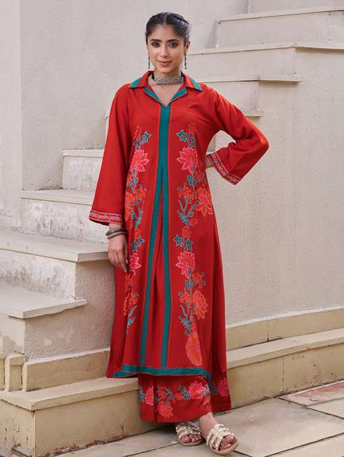 women floral printed long sleeve kurta palazzo set - 22069650 - Standard Image - 0