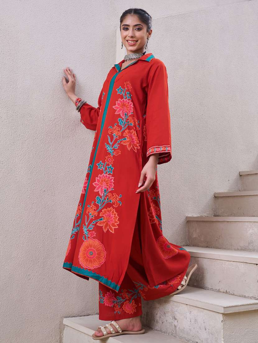 women floral printed long sleeve kurta palazzo set - 22069650 - Standard Image - 1