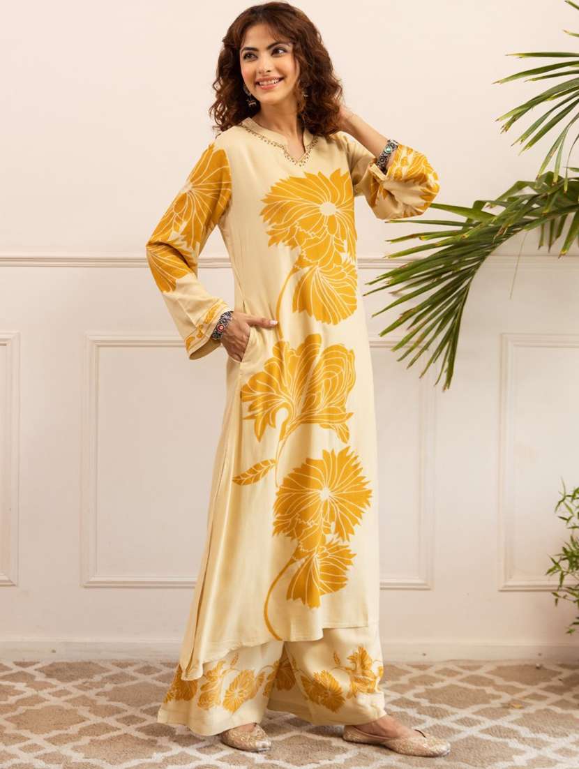 women floral printed long sleeve kurta palazzo set - 22069651 -  Standard Image - 1