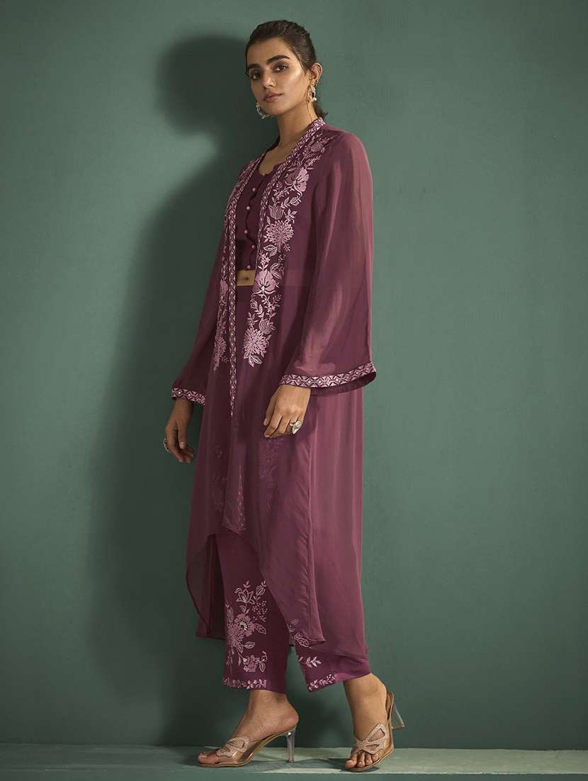 women embroidered long sleeve fusion set - 22069668 -  Standard Image - 1