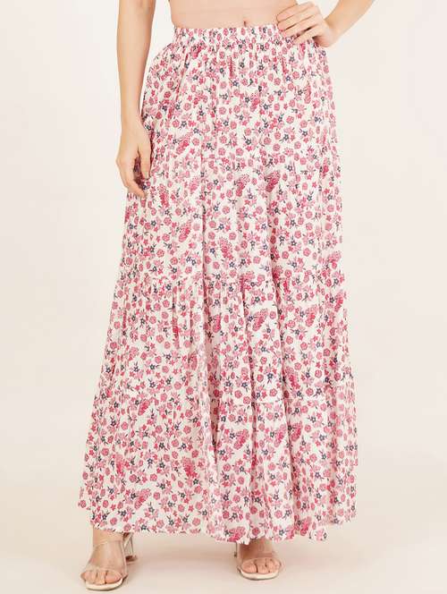 women floral print high rise tiered skirt - 22069696 - Standard Image - 0