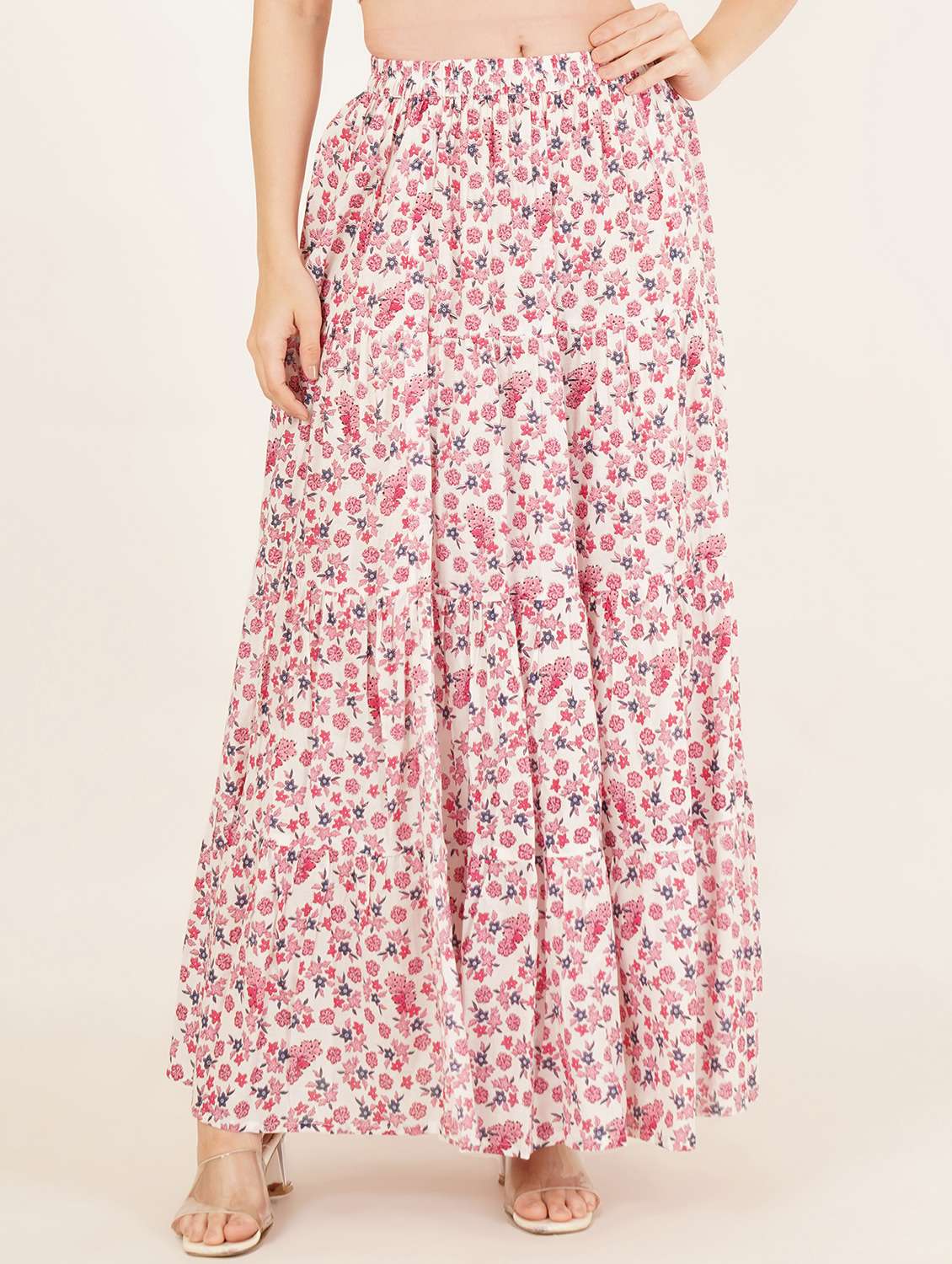 women floral print high rise tiered skirt - 22069696 - Zoom Image - 0