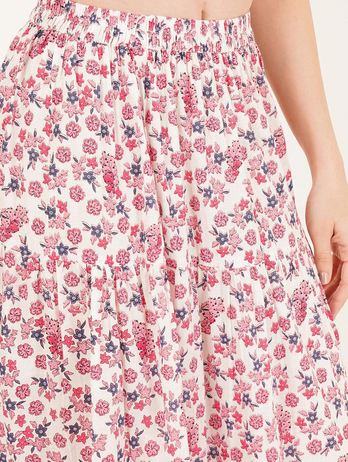 women floral print high rise tiered skirt - 22069696 - Standard Image - 6