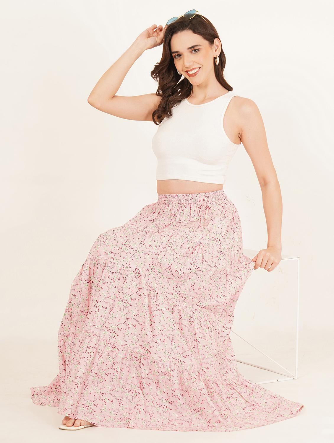 womenfloral print high rise tiered skirt - 22069698 -  Standard Image - 1