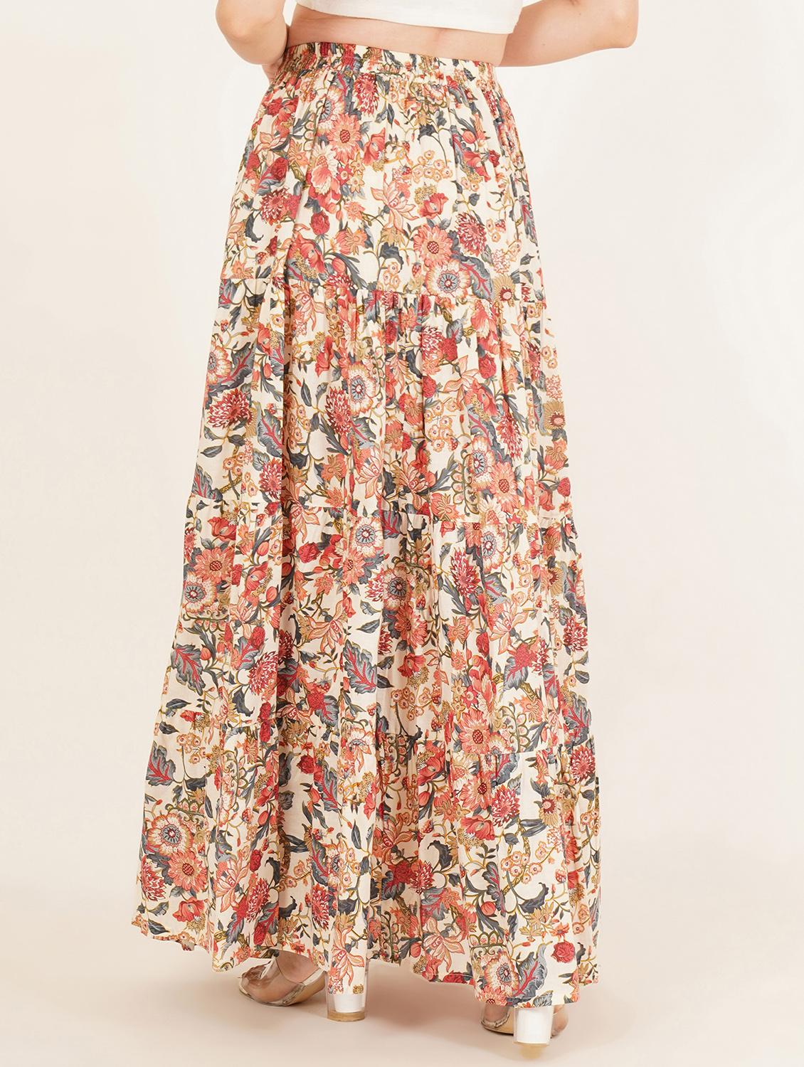 women floral print high rise tiered skirt - 22069699 - Standard Image - 4