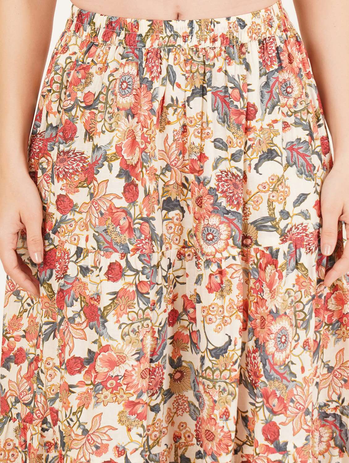 Women Floral Print High Rise Tiered Skirt
