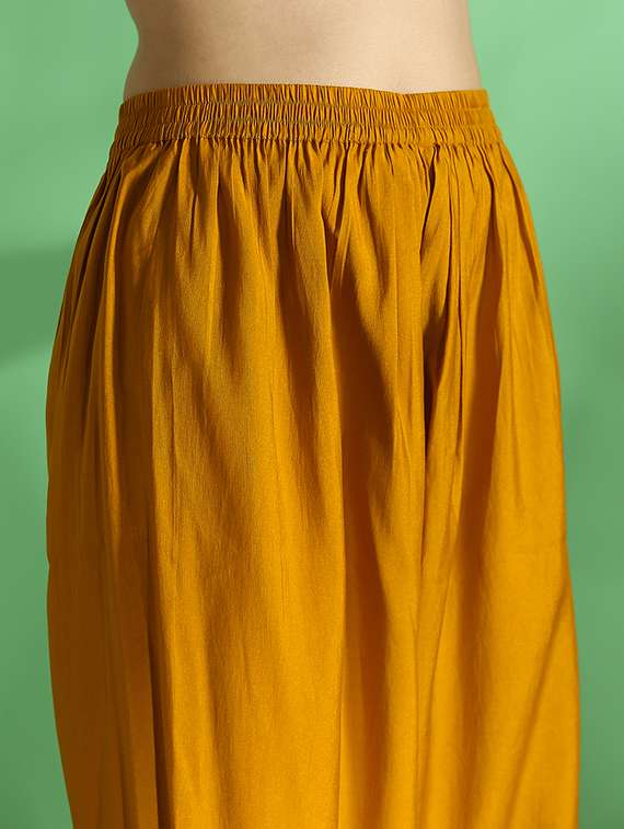 globus women mustard embroidered v-neck kurta with wide leg pant & dupatta set - 22069713 -  Standard Image - 4