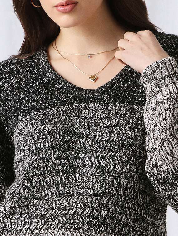 globus women black ombre self design v-neck acrylic pullover sweater - 22069715 - Standard Image - 4
