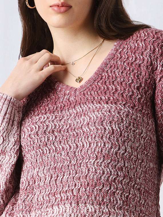 globus women pink ombre self design v-neck acrylic pullover sweater - 22069716 - Standard Image - 4