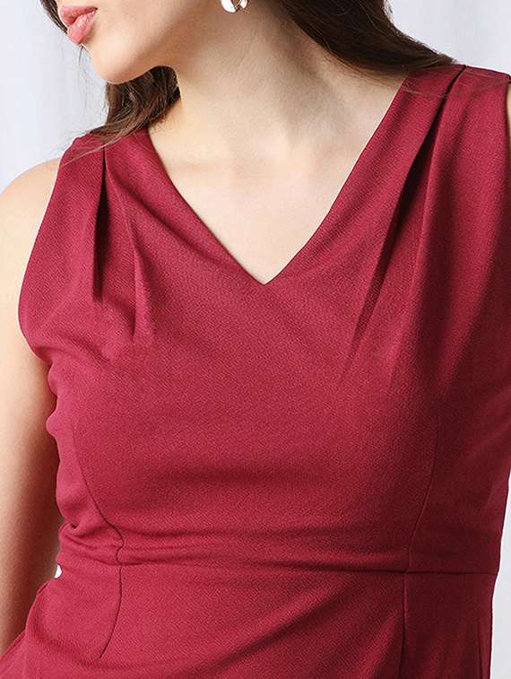 women maroon solid sleeveless a-line dress - 22069727 - Standard Image - 4